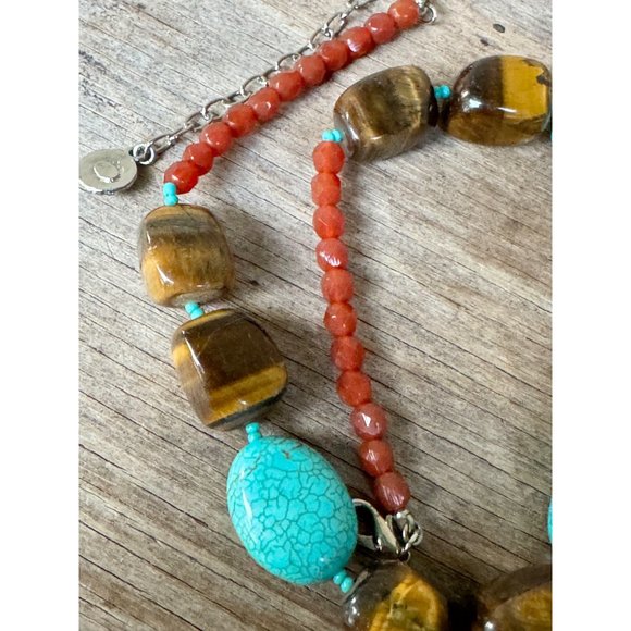 R.J. Graziano Tiger Eye Turquoise Gemstone Bead Necklace Statement Boho Western - Picture 7 of 7